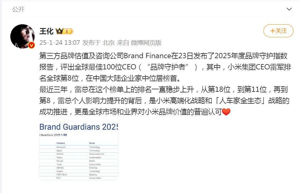 小米股價創新高,市值一天大增590億港元!榜單:雷軍位列全球最佳CEO第八