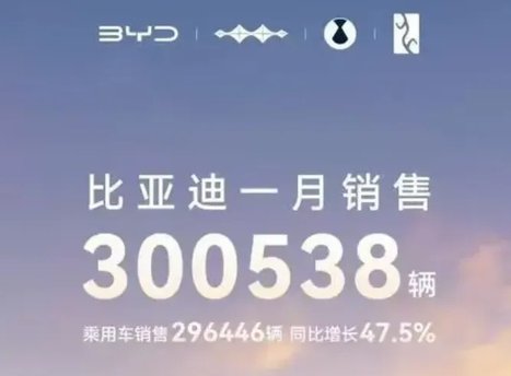 1月新能源車企銷量,比亞迪超30萬輛,蔚來不足萬輛,哪吒掉隊