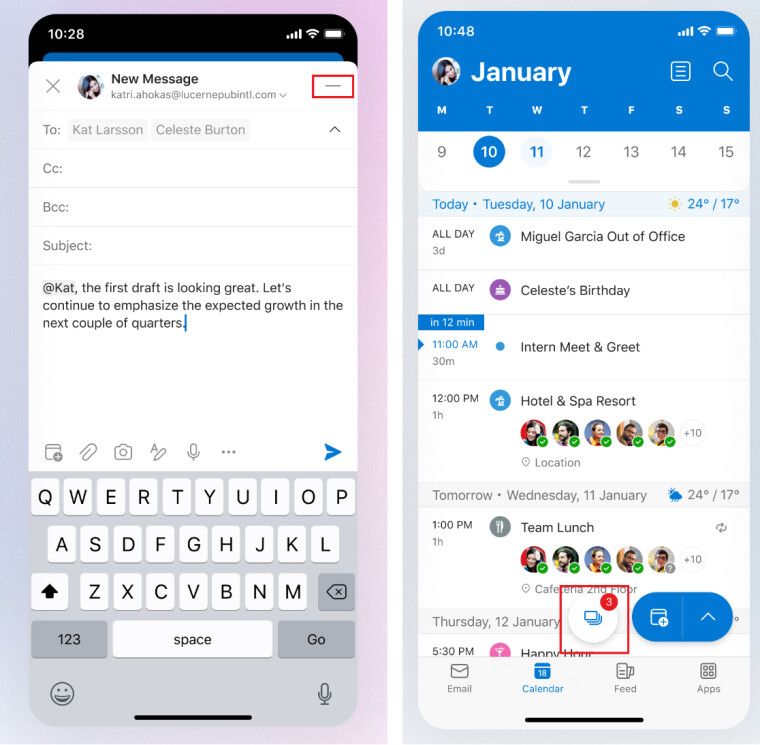 微軟更新安卓/iOS版Outlook:新增“草稿最小化”功能