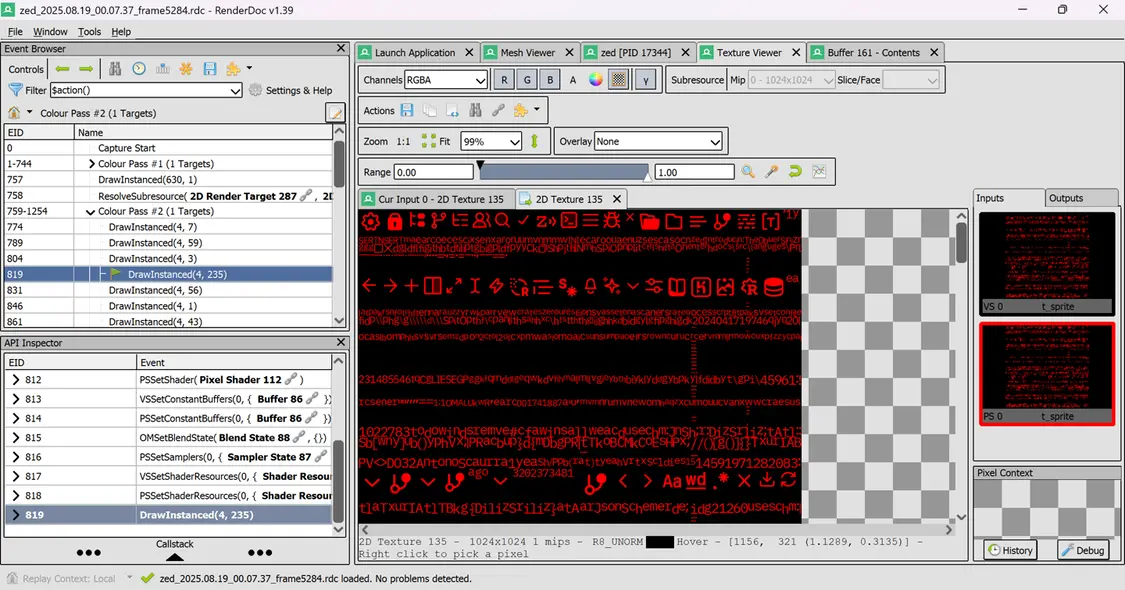 Zed編輯器Windows版開發(fā)受阻,難題如何攻克? Inspecting Zed's rendering using RenderDoc. Here we're viewing the glyph atlas—a GPU texture that contains one copy of every glyph in the frame