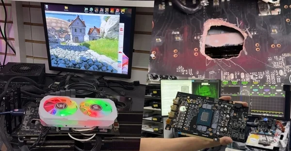 RTX 5070 Ti燒毀 出現一個大洞！竟然嫁接RX 580救活了